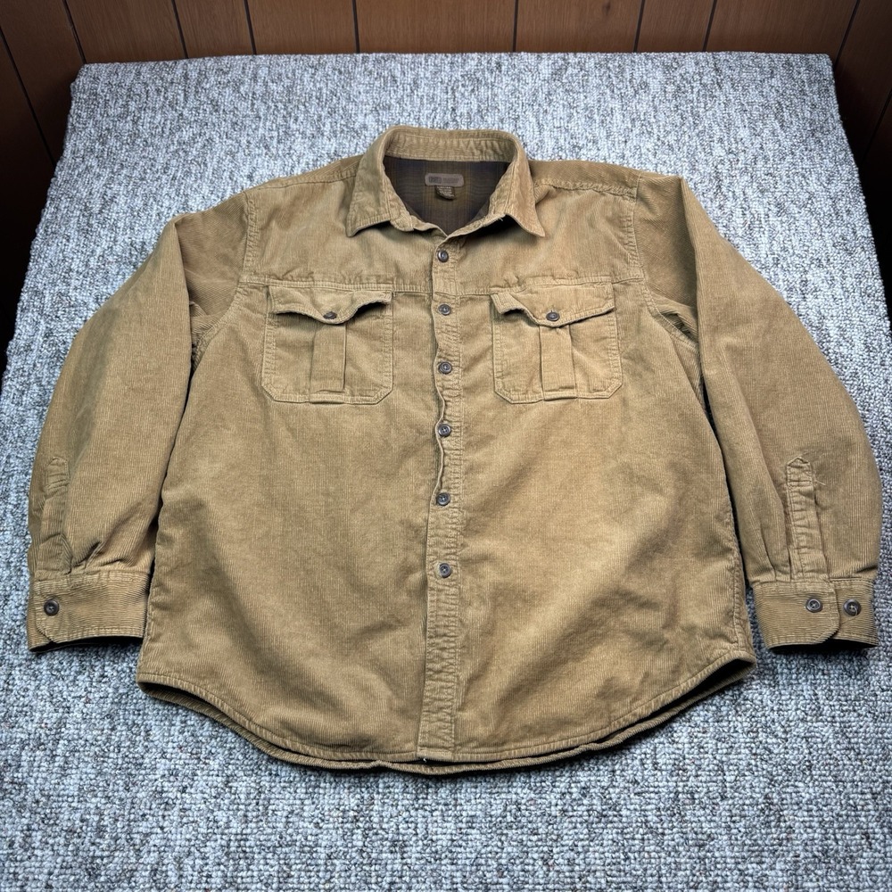 Vintage Faded Glory Shacket Mens Large Corduroy Flannel Lined Button Up Brown